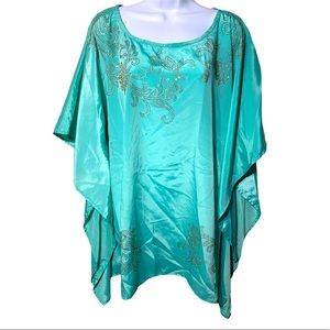 NEW - David Jeffery Turquoise Lightweight Beaded Poncho/Tunic/Swimsuit Coverup